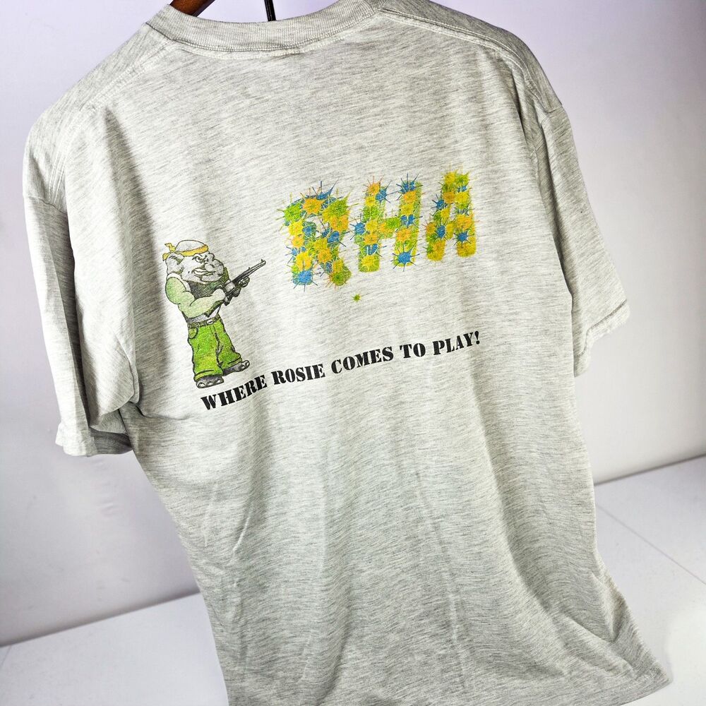 Vintage 90s Rosie Elephant Sports Graphic T-Shirt Gray Jerzees Large